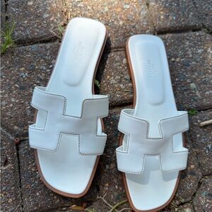 White Leather Slide Sandals